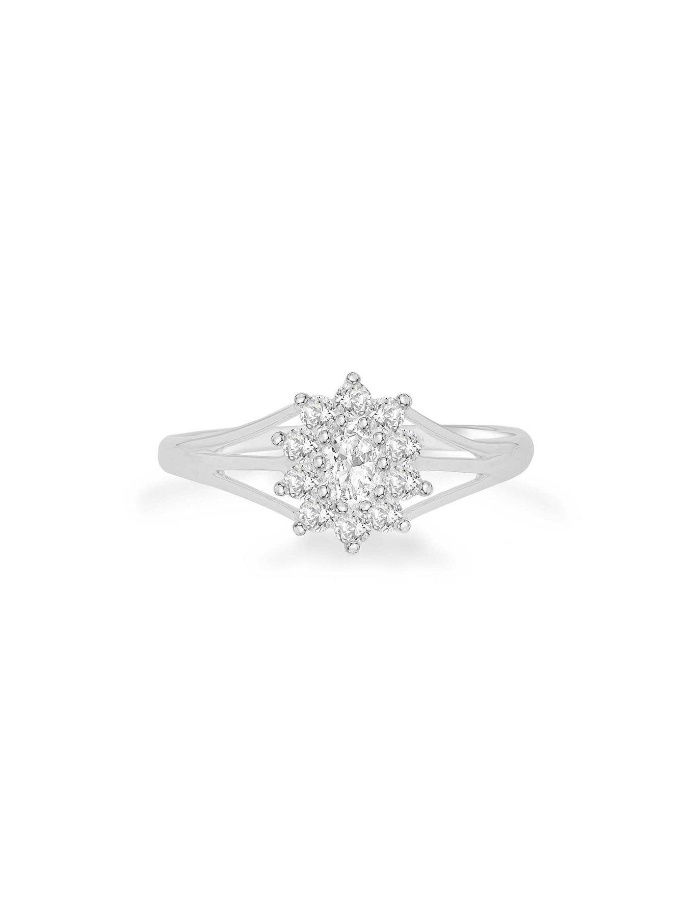 Image 2 of 3 of The Love Collection 9ct White Gold Cubic Zirconia Flower Cluster Ring