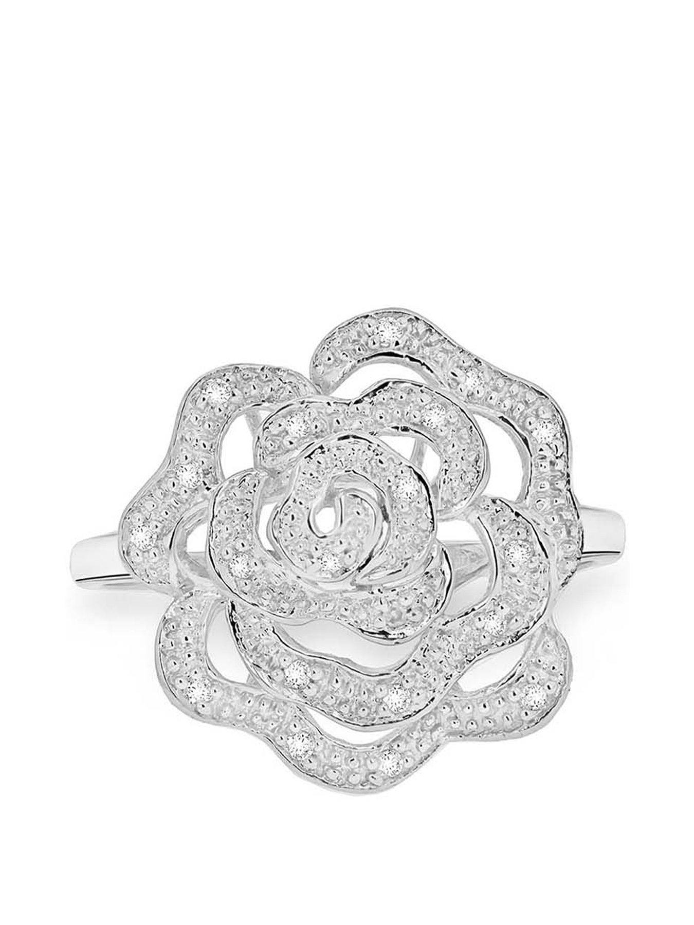 Jewellery & watches 9ct White Gold Diamond Set Rose Ring