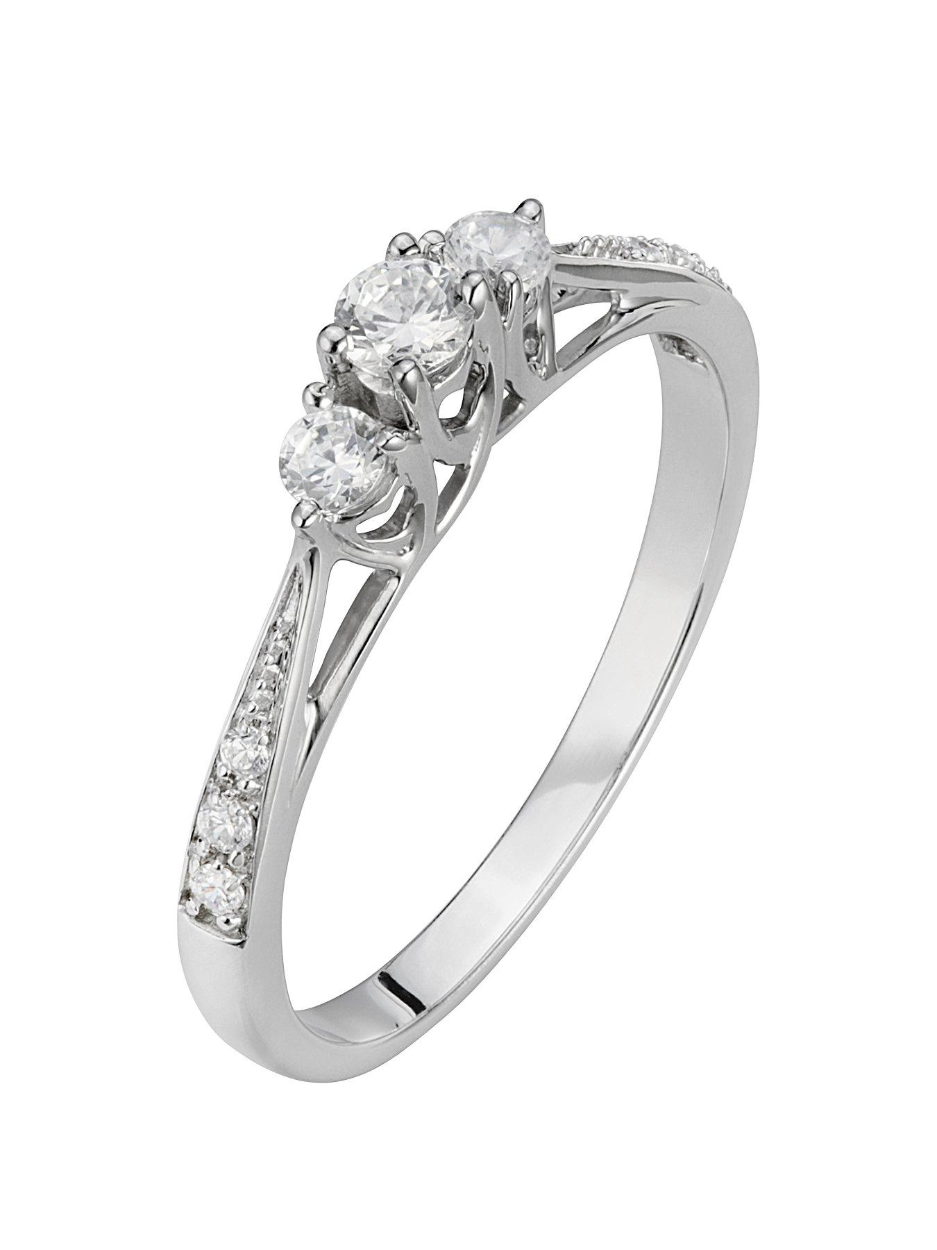 Women 9ct White Gold 23 Point Three-Stone Diamond Ring with Heart Detail