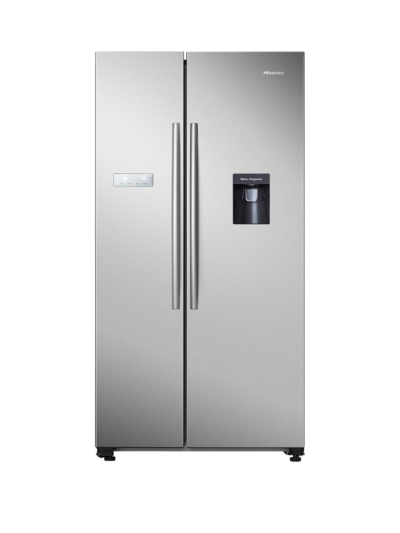 Product photograph of Hisense Rs741n4wc11 90cm Wide Total No Frost American-style Fridge Freezer With Non-plumbed Water Dispenser - Stainless Steel from very.co.uk