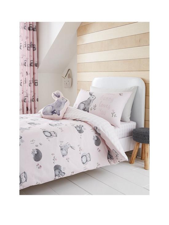 front image of catherine-lansfield-woodland-friends-easy-care-duvet-cover-set-pink