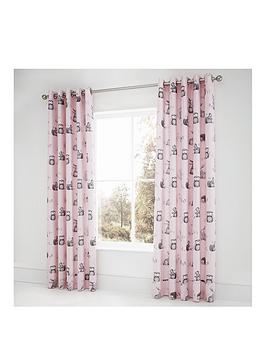 Catherine Lansfield Woodland Friends Easy Care Eyelet Lined Curtains, Pink