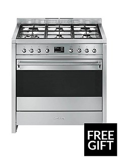 Smeg A1-9 90cm Wide Opera Stainless Steel Single Cavity Dual Fuel Range Cooker