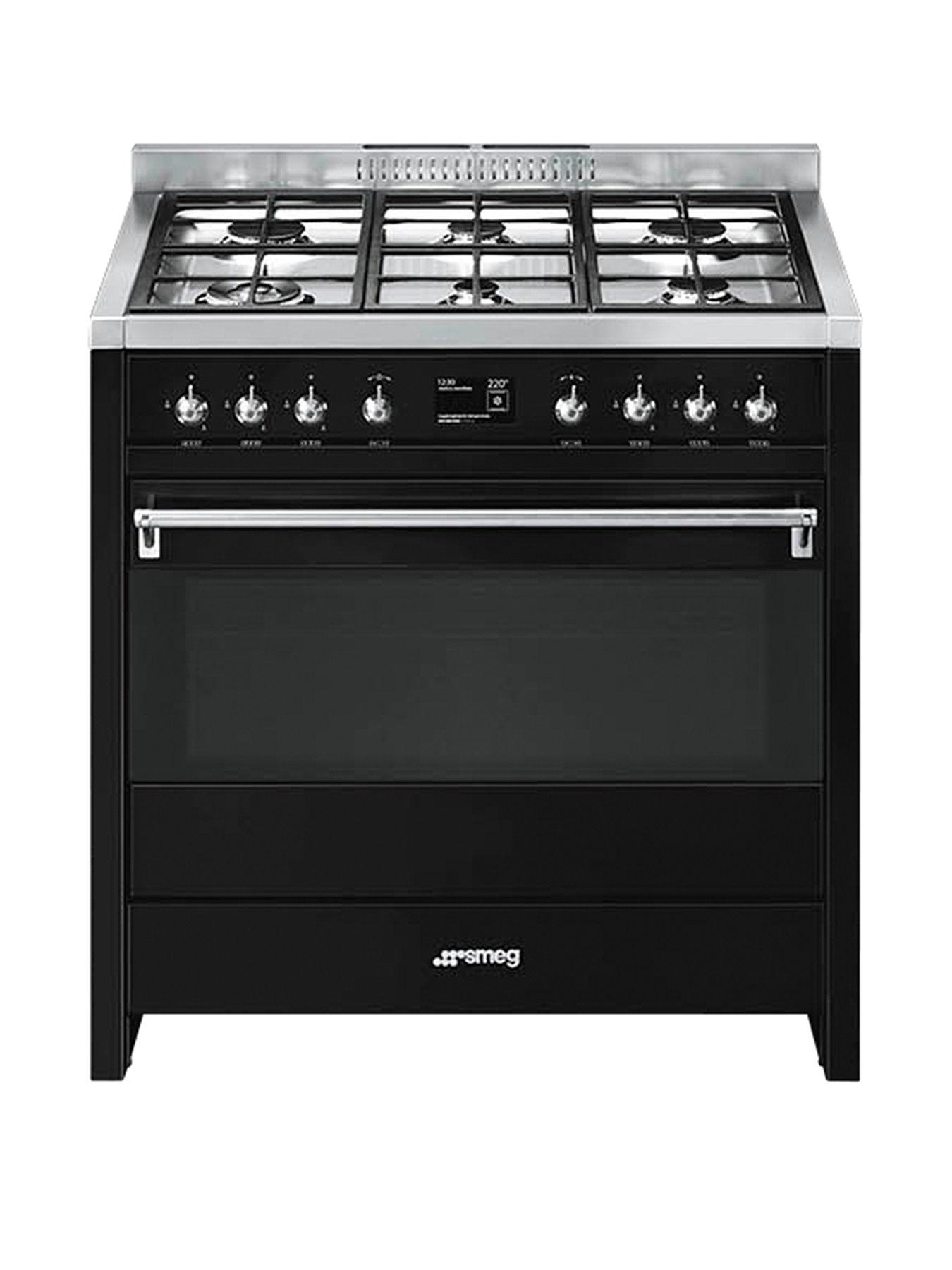 Smeg A1Bl-9 90Cm Wide Opera Gloss Black Single Cavity Dual Fuel Range Cooker