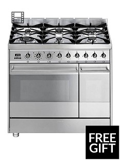 Smeg SY92PX8 90cm Wide Symphony Stainless Steel Dual Cavity Pyrolytic Dual Fuel Range Cooker