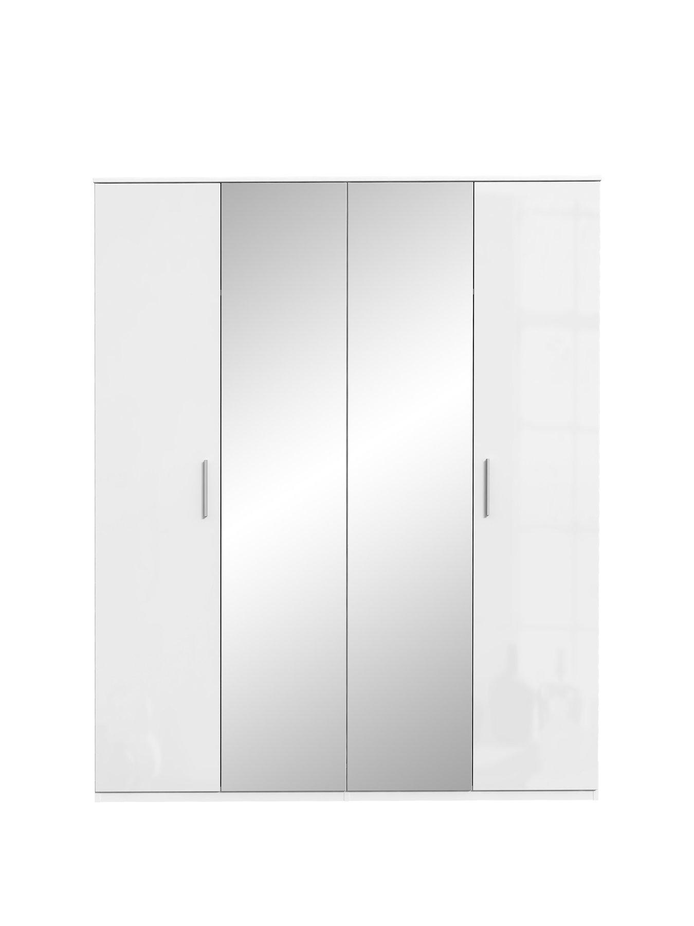 Four Door Wardrobe Self Assembly White White Bedroom