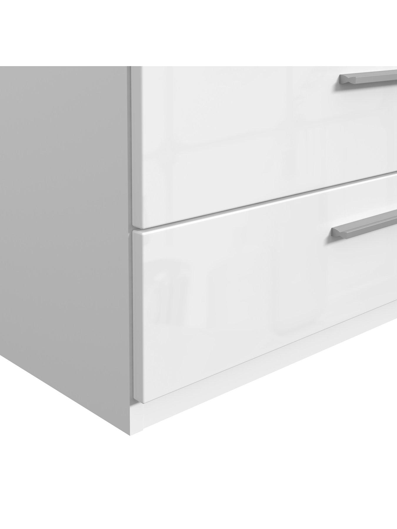 4 2 Drawer Chest White Glossy Storage Metal Handles Runners