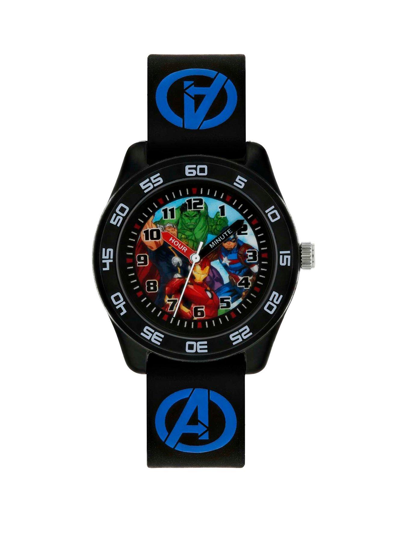  Avengers Printed Time Teller Dial Black Silicone Strap Kids Watch