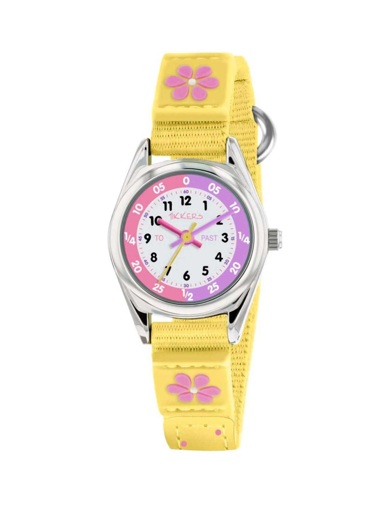 undefined White and Pink Time Teller Dial Yellow Velcro Kids Watch