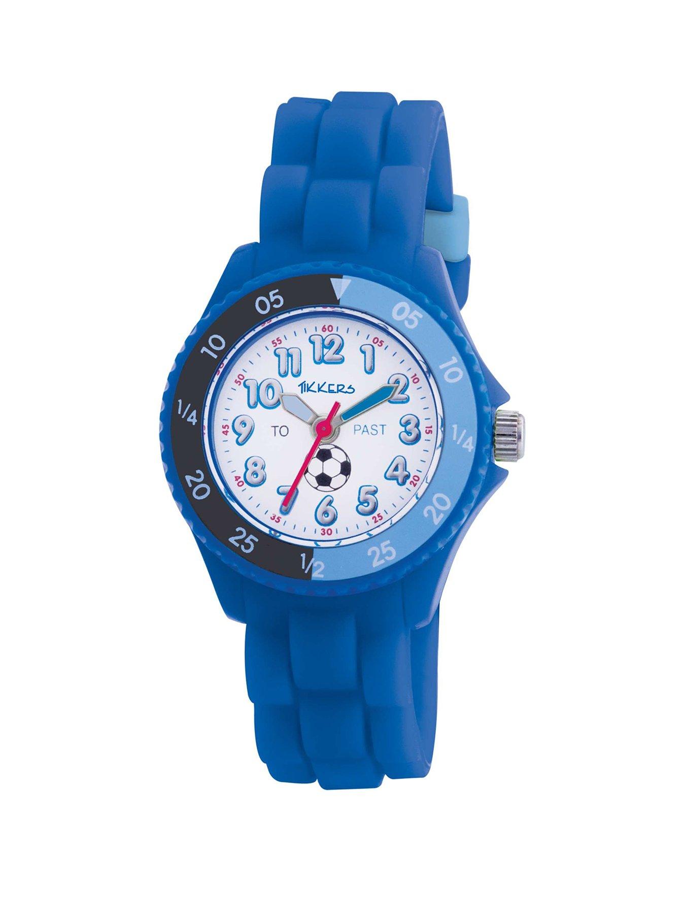 Tikkers White and Blue Football Print Time Dial Blue Silicone Strap Kids  Watch