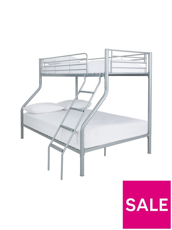 front image of very-home-domino-metal-trio-bunk-bed-with-optional-mattresses-with-ladder-and-top-bunknbspguard-rail