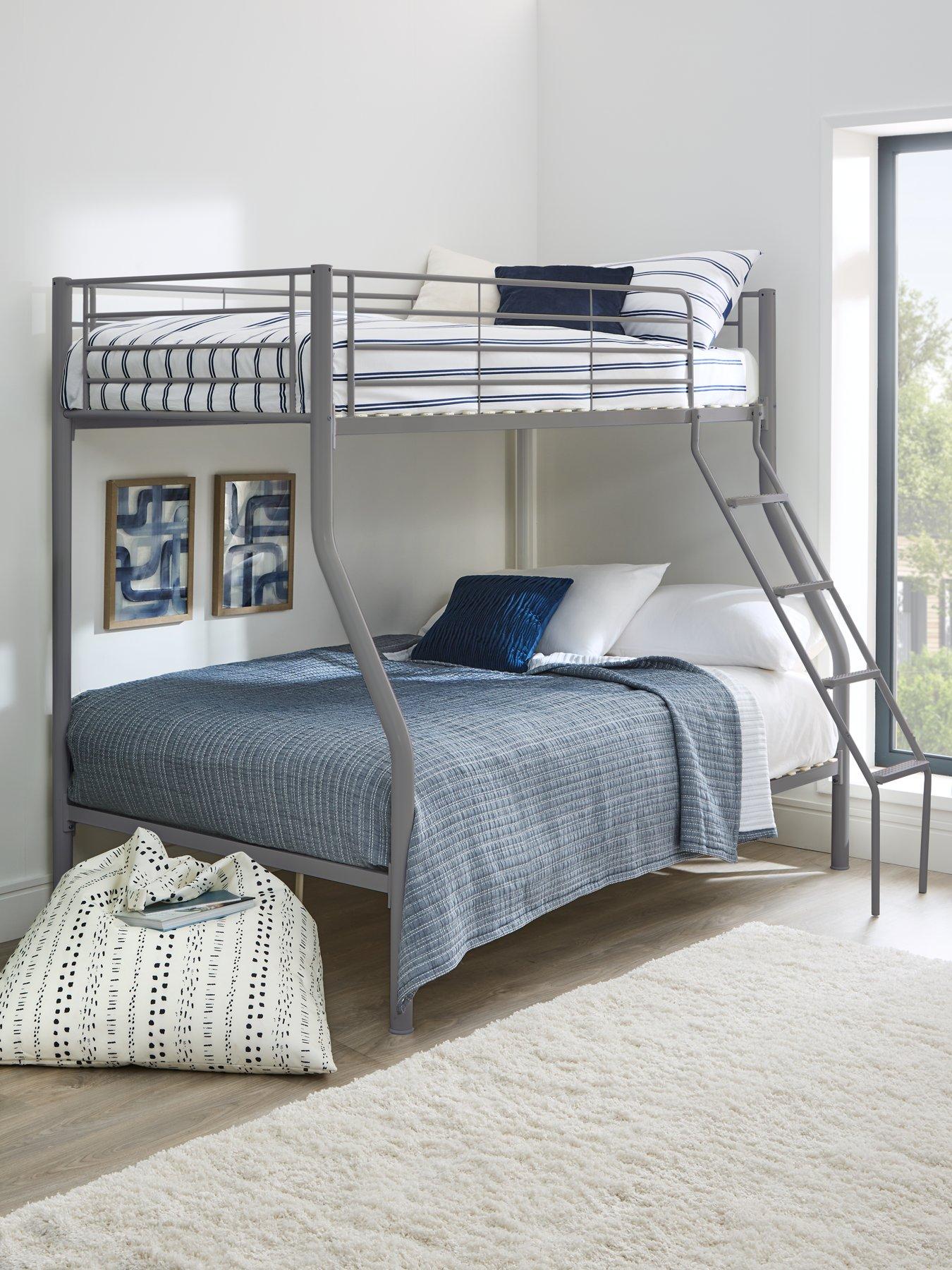 undefined Domino Metal Trio Bunk Bed with Optional Mattresses - with Ladder and Top Bunk Guard Rail