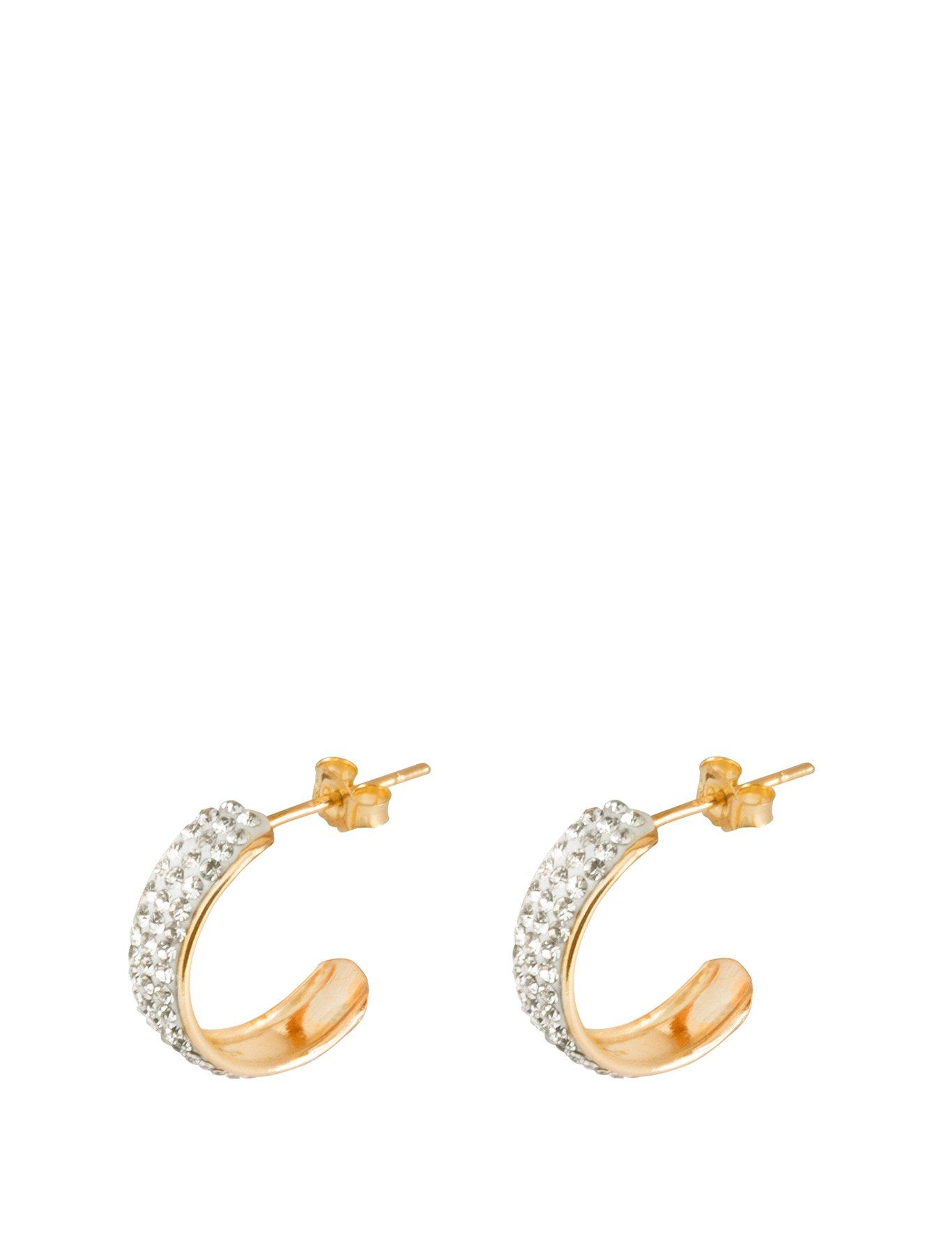 Women 9ct Gold Crystal Set Half Hoop Earrings