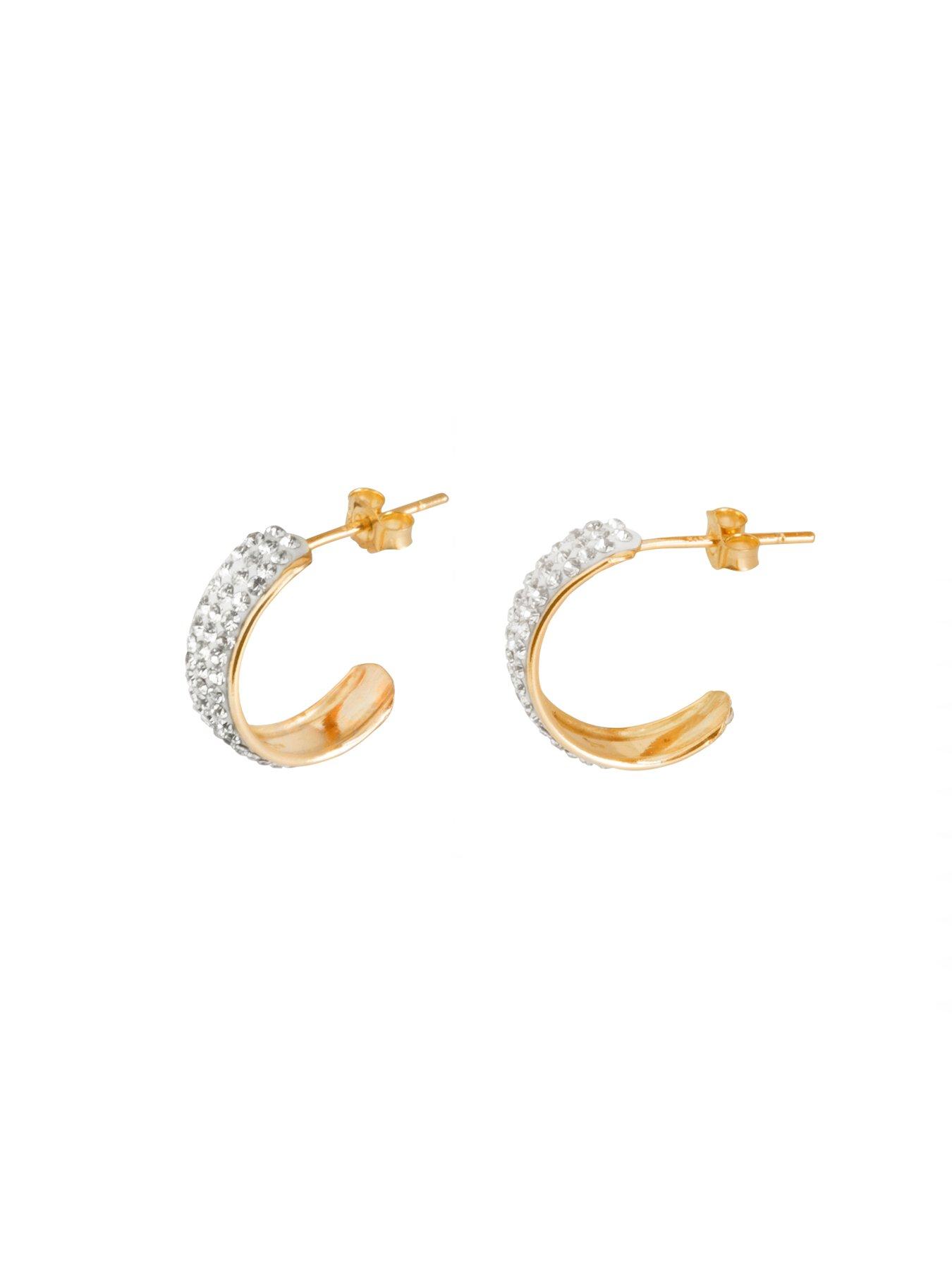 The Love Collection 9ct Gold Crystal Set Half Hoop Earrings Very