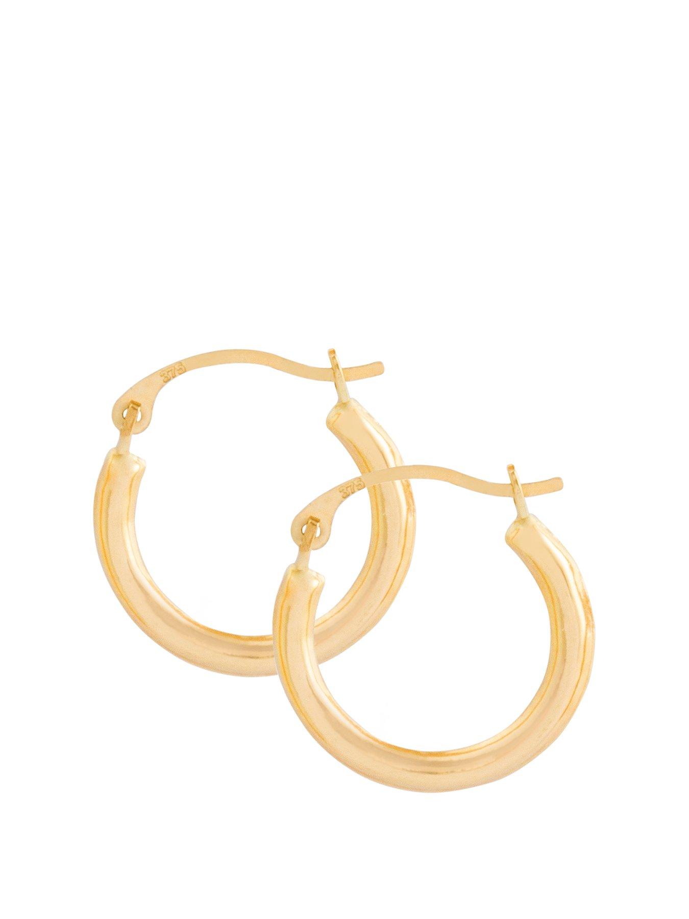 Love GOLD 9ct Gold 15mm Round 2mm Gauge Creole Hoop Earrings