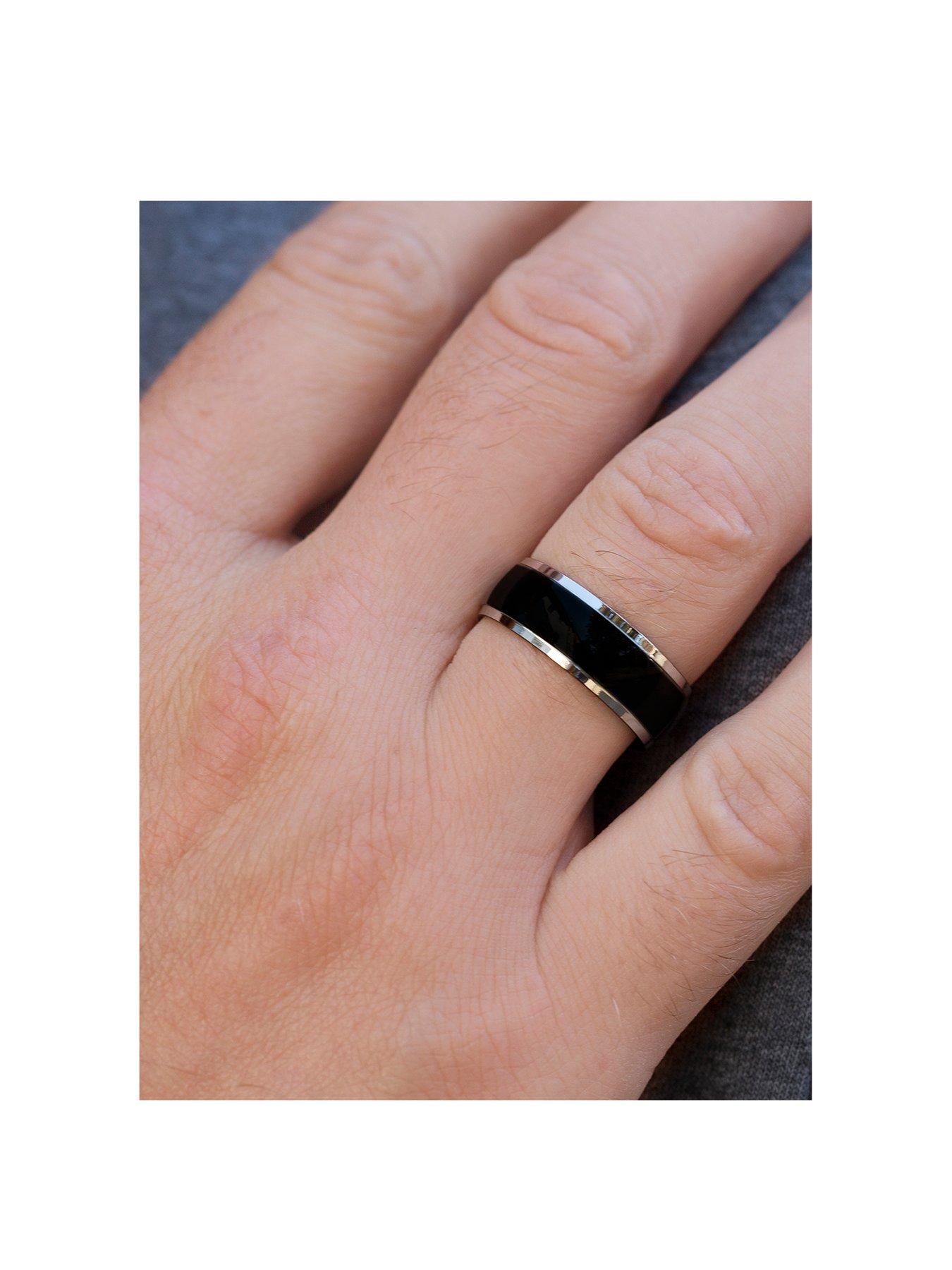 Mens ring hot sale silver black