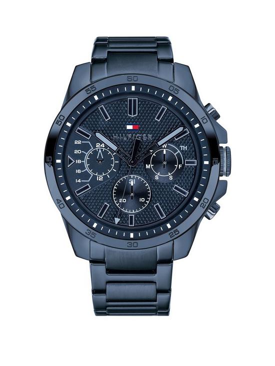 front image of tommy-hilfiger-blue-chronograph-dial-blue-ip-stainless-steel-bracelet-mens-watch