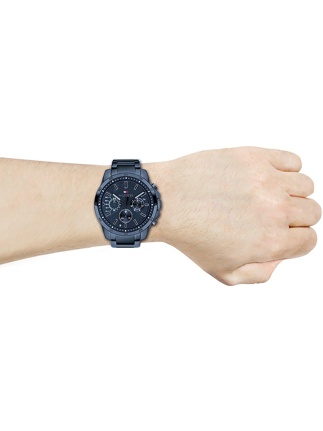 Tommy hilfiger men's grey hot sale ip blue dial bracelet watch
