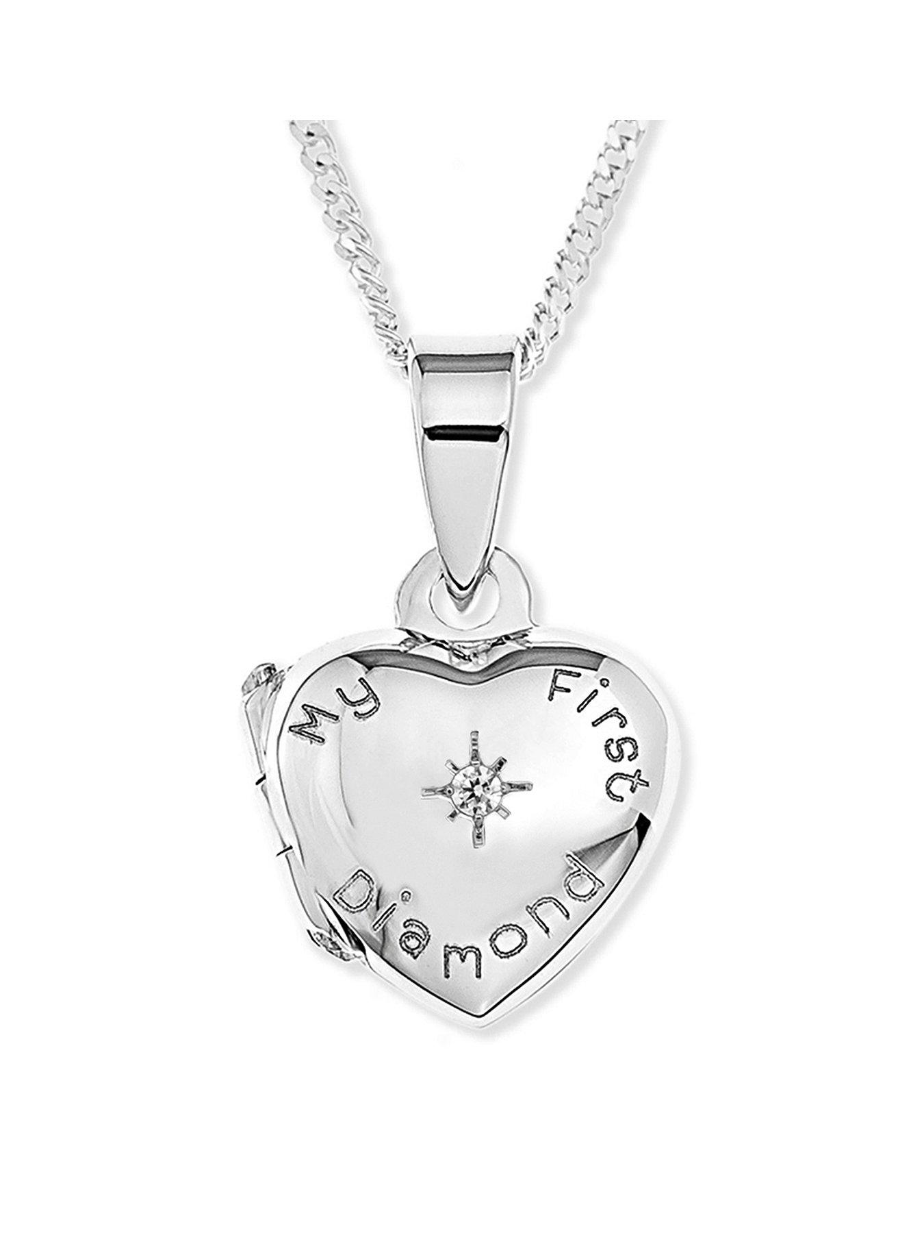  Sterling Silver 'My First Diamond' Heart Locket Children's Necklace