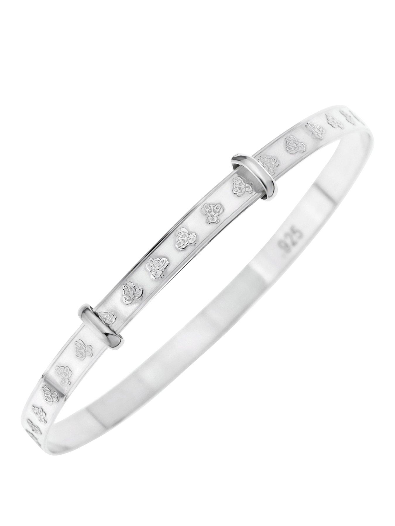 The Love Collection Sterling Silver Children's Christening Expander Bangle  &  Teddy Bear in Gift Box