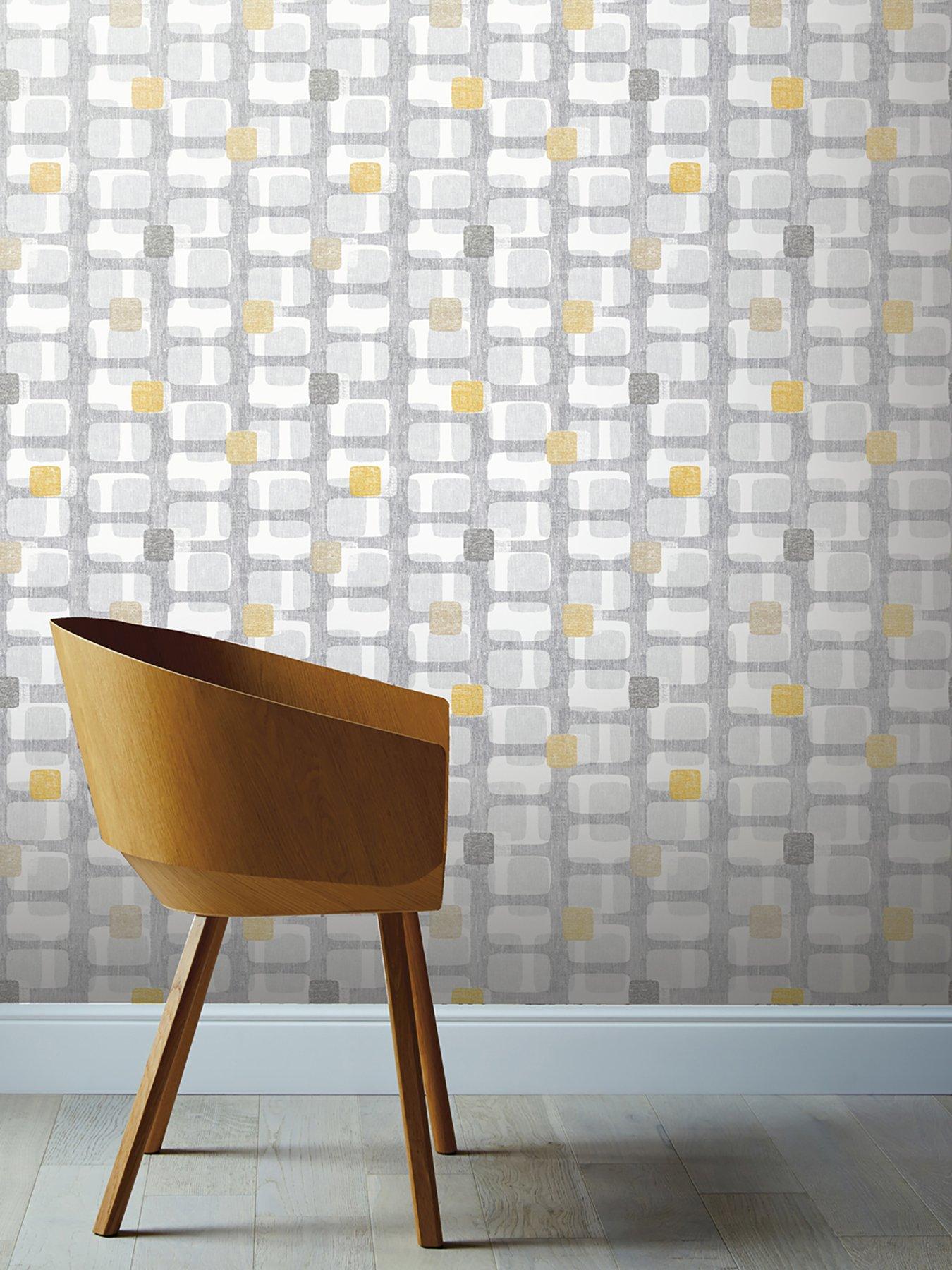 ARTHOUSE Retro Block Ochre & Grey Wallpaper very.co.uk