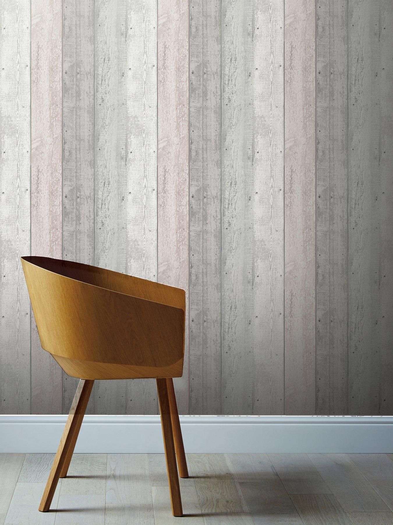 undefined Painted Wood Grey and Blush Wallpaper