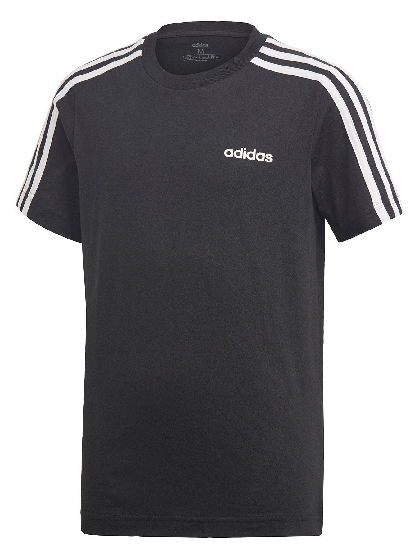 adidas Boys 3 Stripe Short Sleeve T-Shirt - Black | very.co.uk