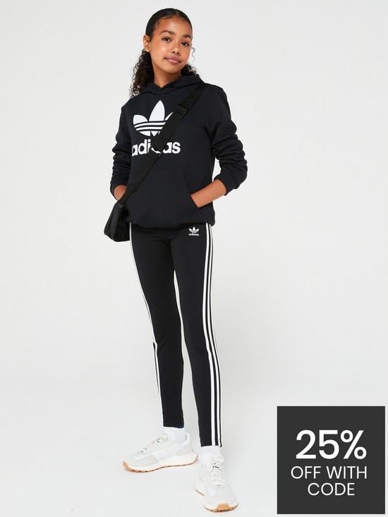 front image of adidas-originals-junior-unisex-trefoil-hoodie-blackwhite