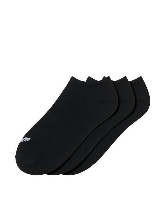front image of adidas-originals-unisex-3-pack-trefoil-liner-socks-black