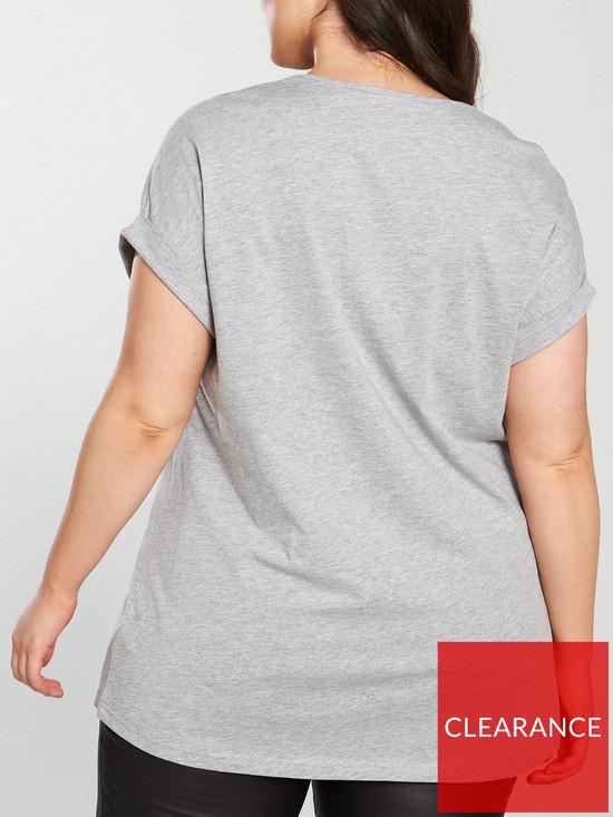 stillFront image of v-by-very-curve-v-neck-turn-back-cuff-t-shirt-grey-marl