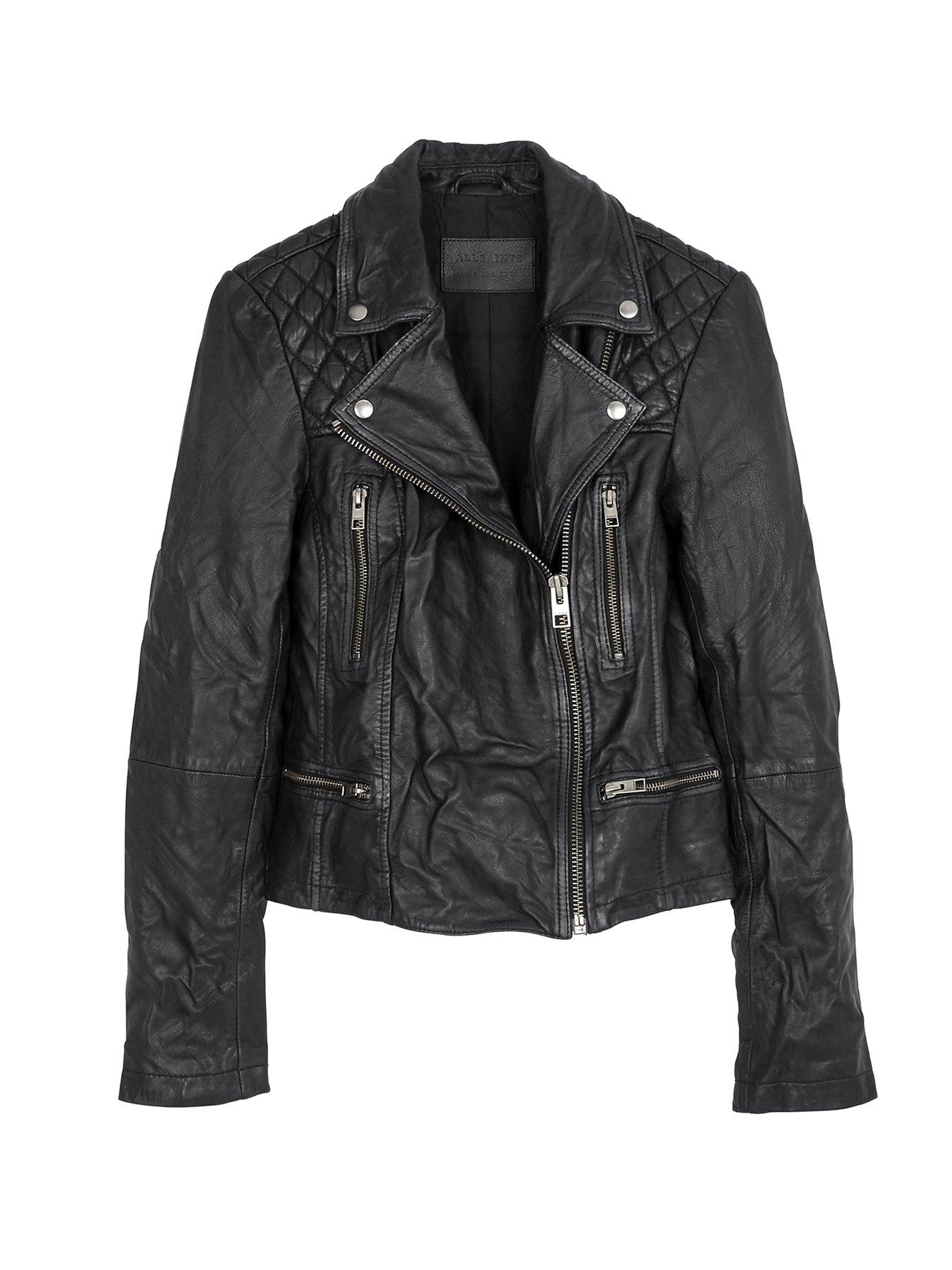 AllSaints Cargo Leather Biker Jacket - Black | very.co.uk