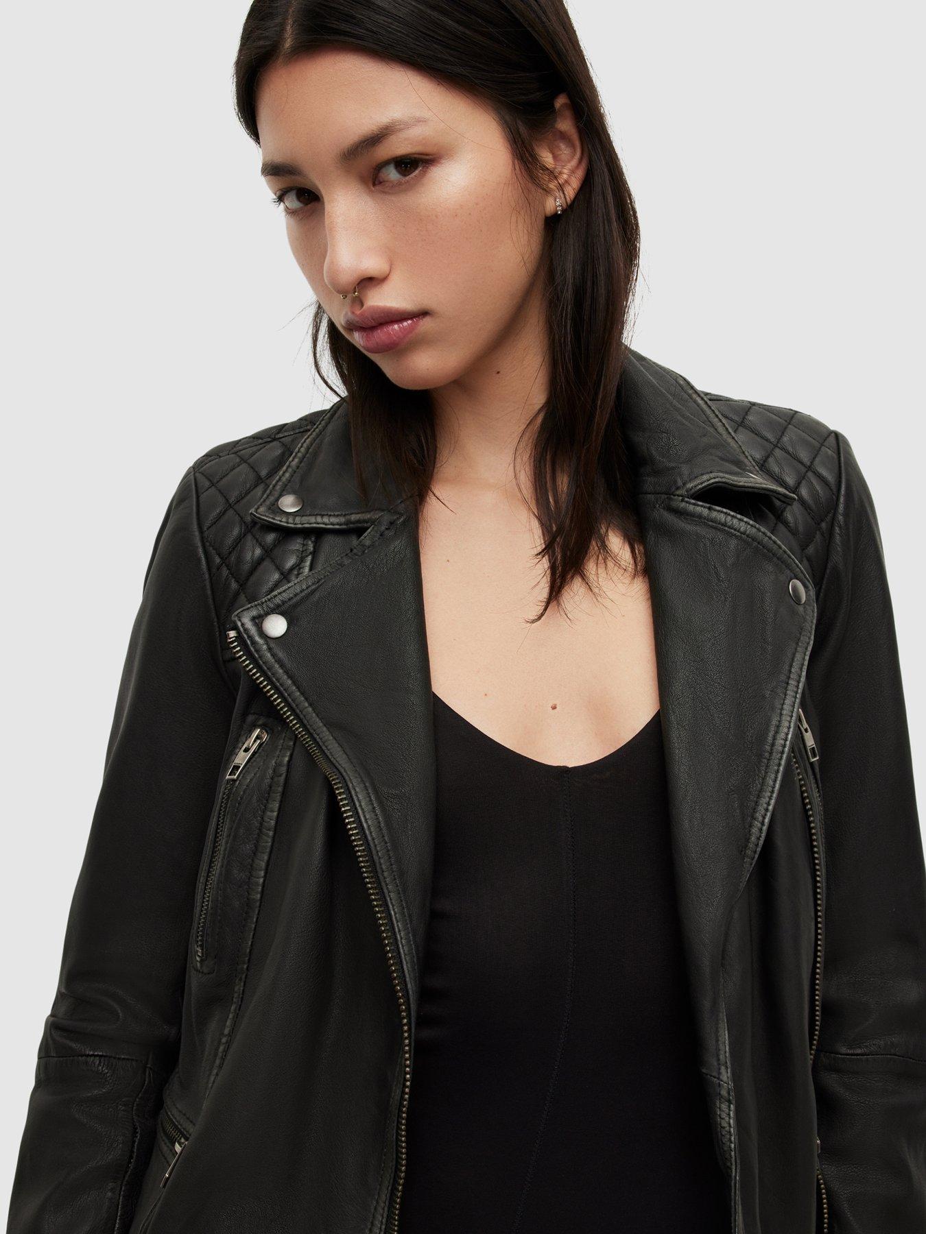 AllSaints Cargo Leather Biker Jacket - Black | Very.co.uk