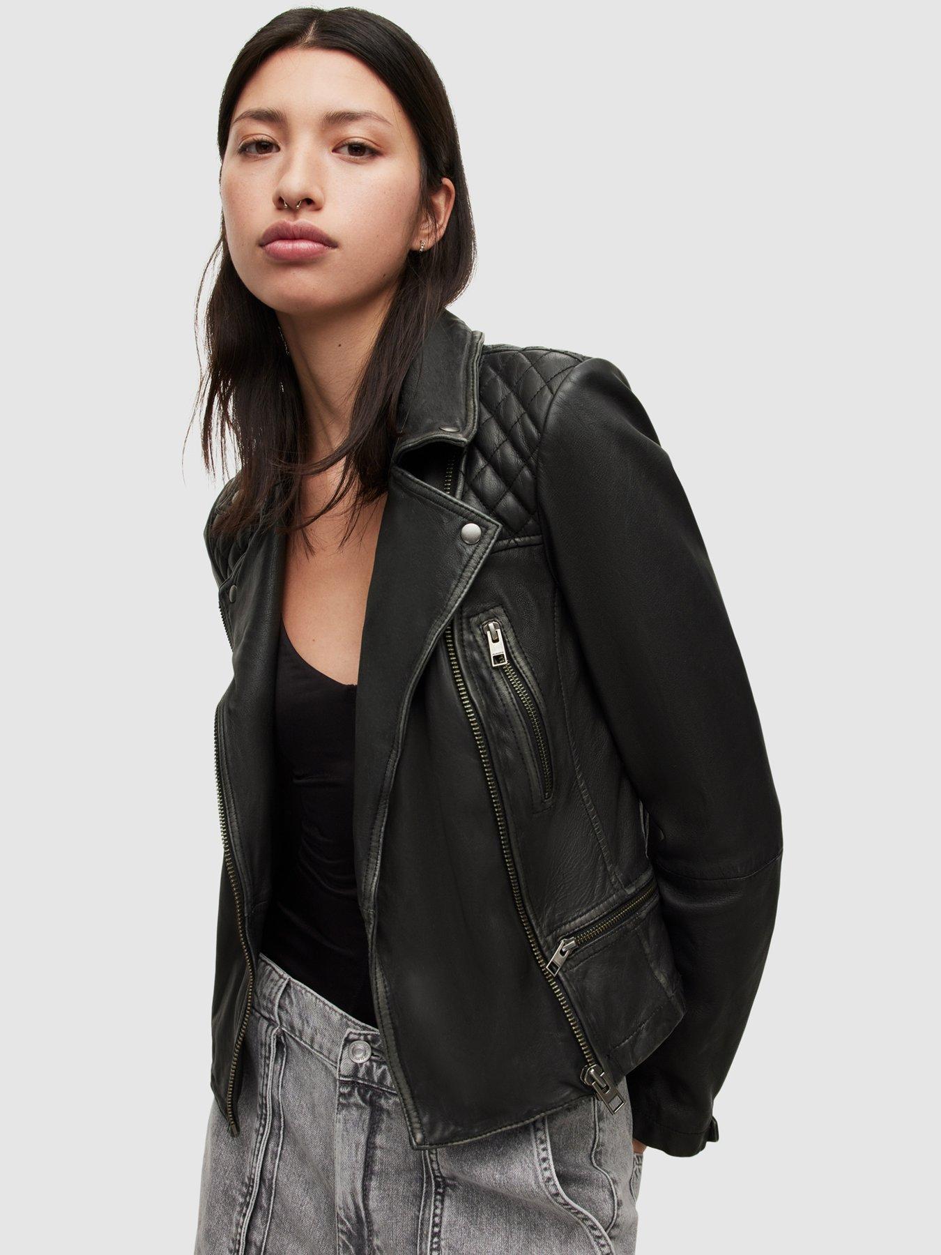 AllSaints Cargo Leather Biker Jacket - Black | Very.co.uk