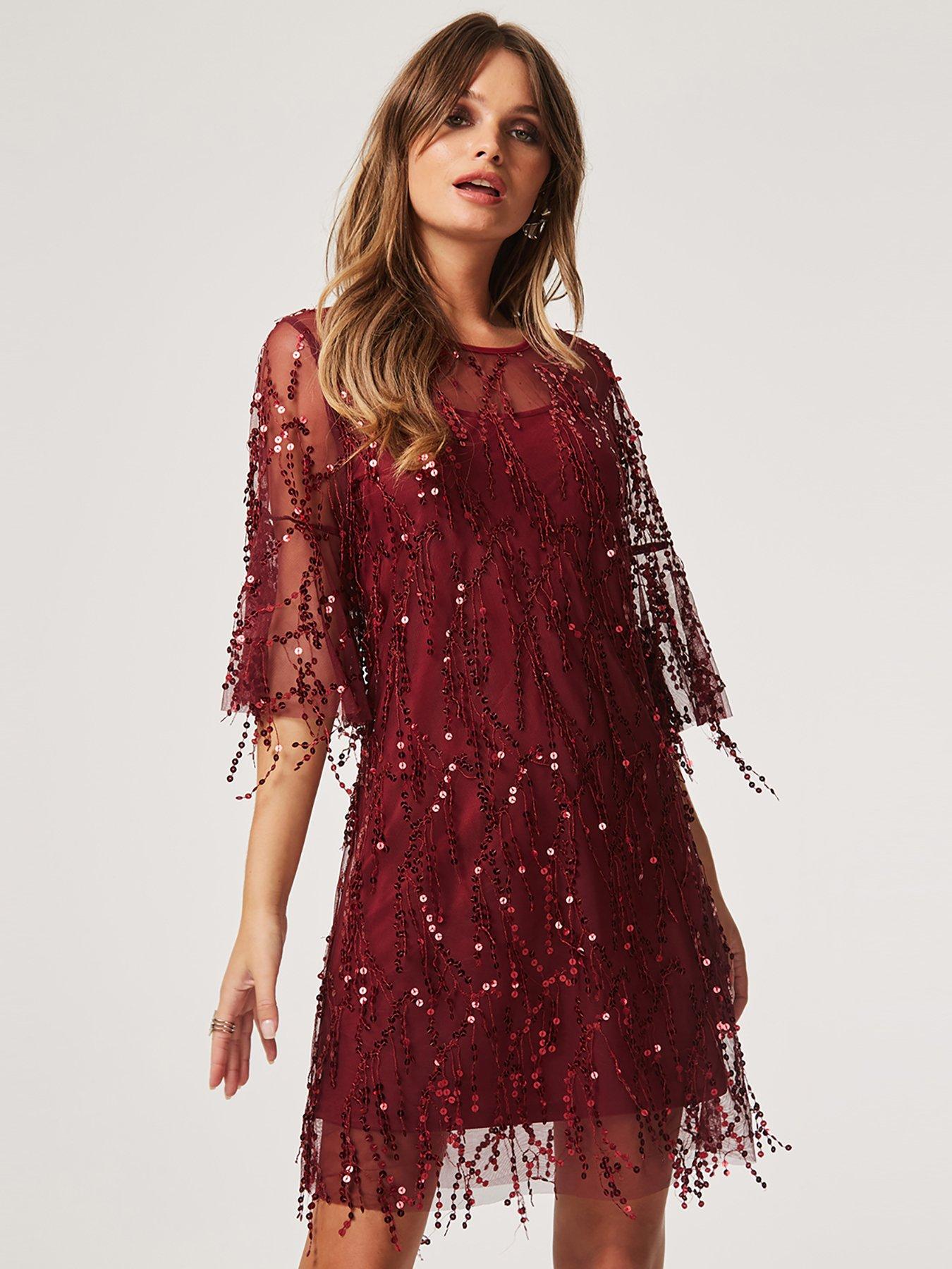 red sequin shirt dress