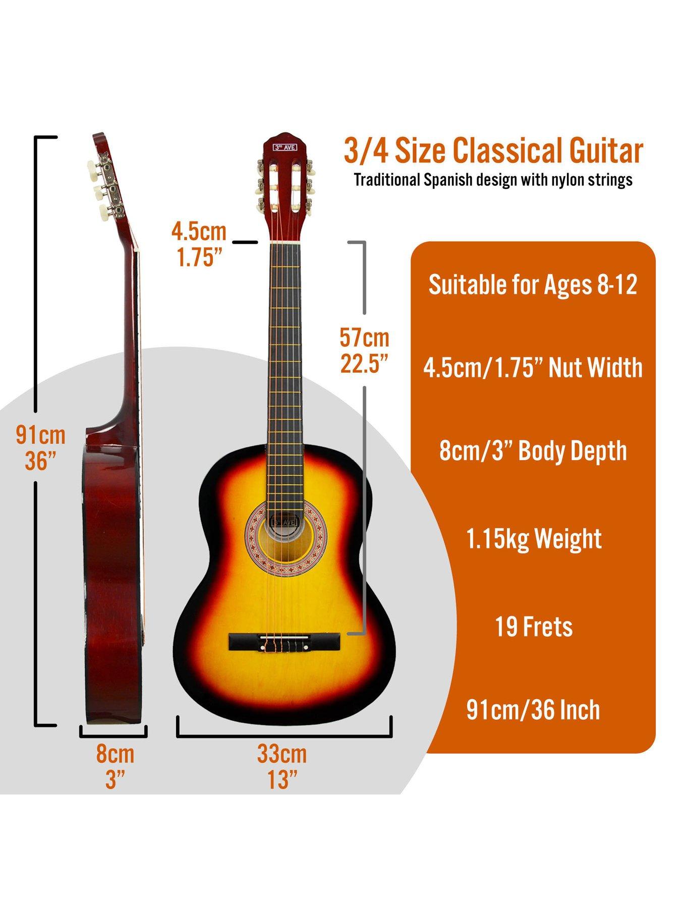 Image 2 of 6 of 3rd Avenue 3/4 Size Kids Classical Guitar Beginner Bundle - 6 Months FREE Lessons - Sunburst