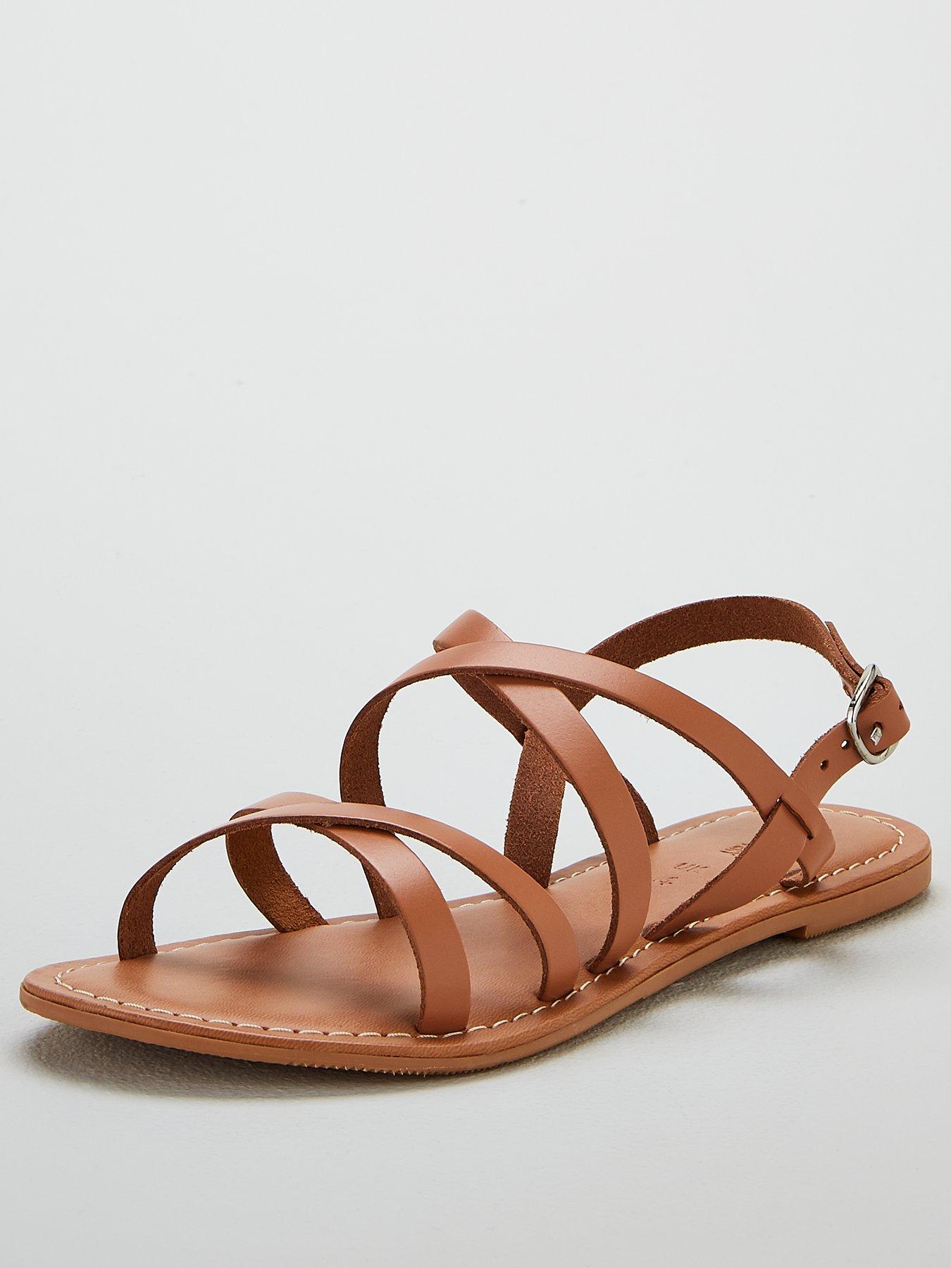 V by Very Hannah Strappy Leather Flat 