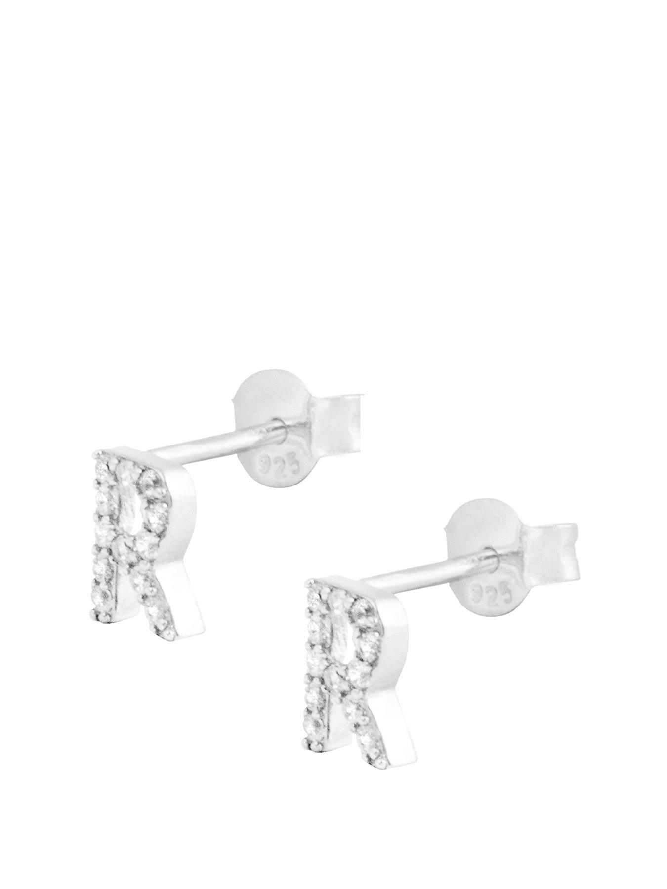 Image of The Love Collection Sterling Silver Cubic Zirconia Initial Stud Earrings