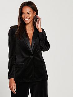 V By Very Velvet Tux Suit Jacket Black V By Very Velvet Tux Suit Jacket Black