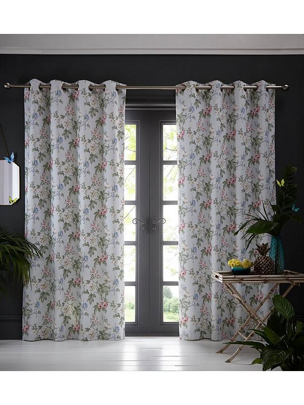 Oasis Home Bailey Eyelet Lined Curtains, Blue And White Eyelet Curtains Uk