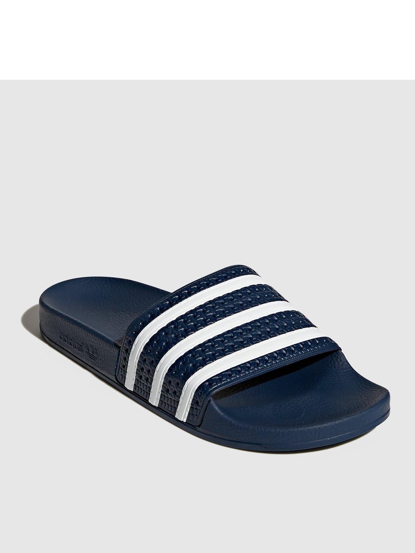 Adidas originals white and shop navy adilette slider sandals