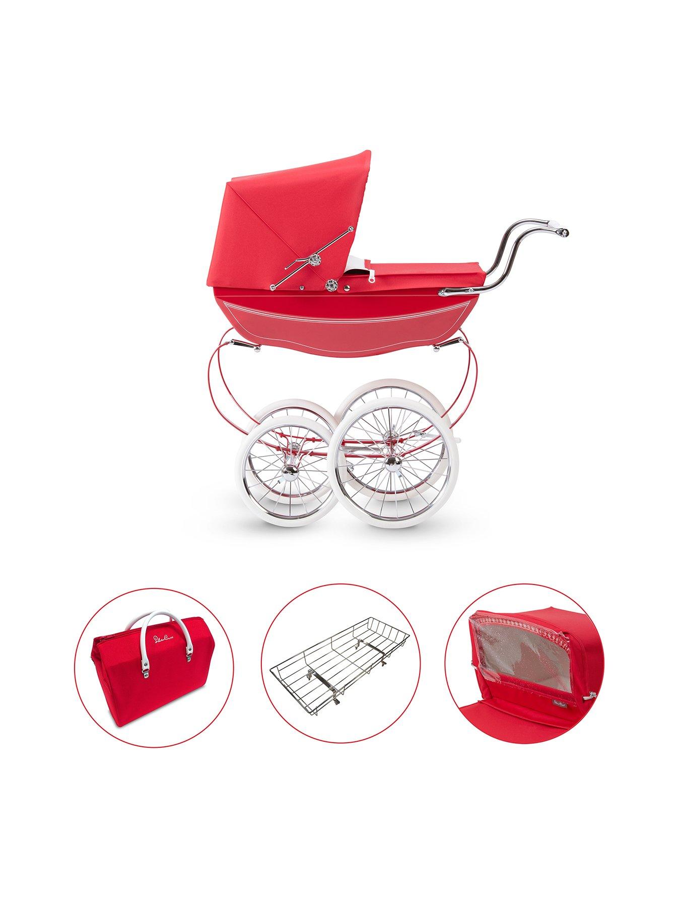 red dolls pram