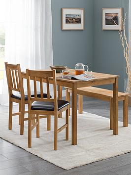 Julian Bowen Coxmoor 118 Cm Solid Oak Dining Table + 2 Chairs + Bench