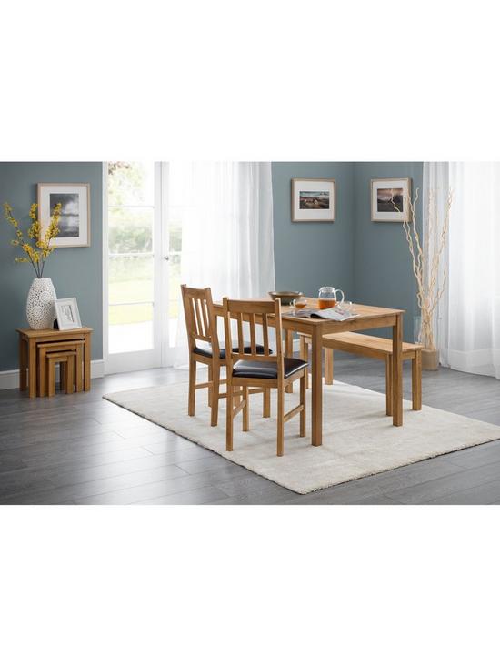 stillFront image of julian-bowen-coxmoor-118-cmnbspsolid-oak-dining-table-2-chairs-bench