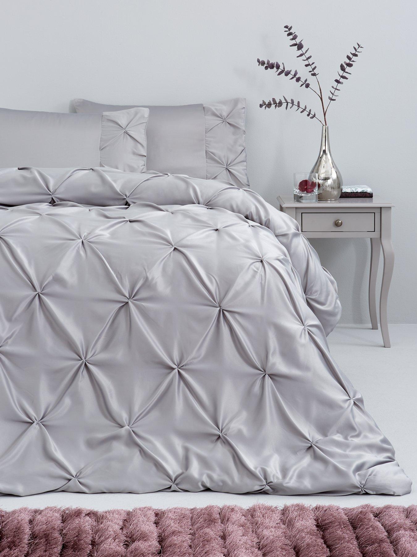 Product photograph of Stella Pintuck Duvet Cover Set - Silver from very.co.uk