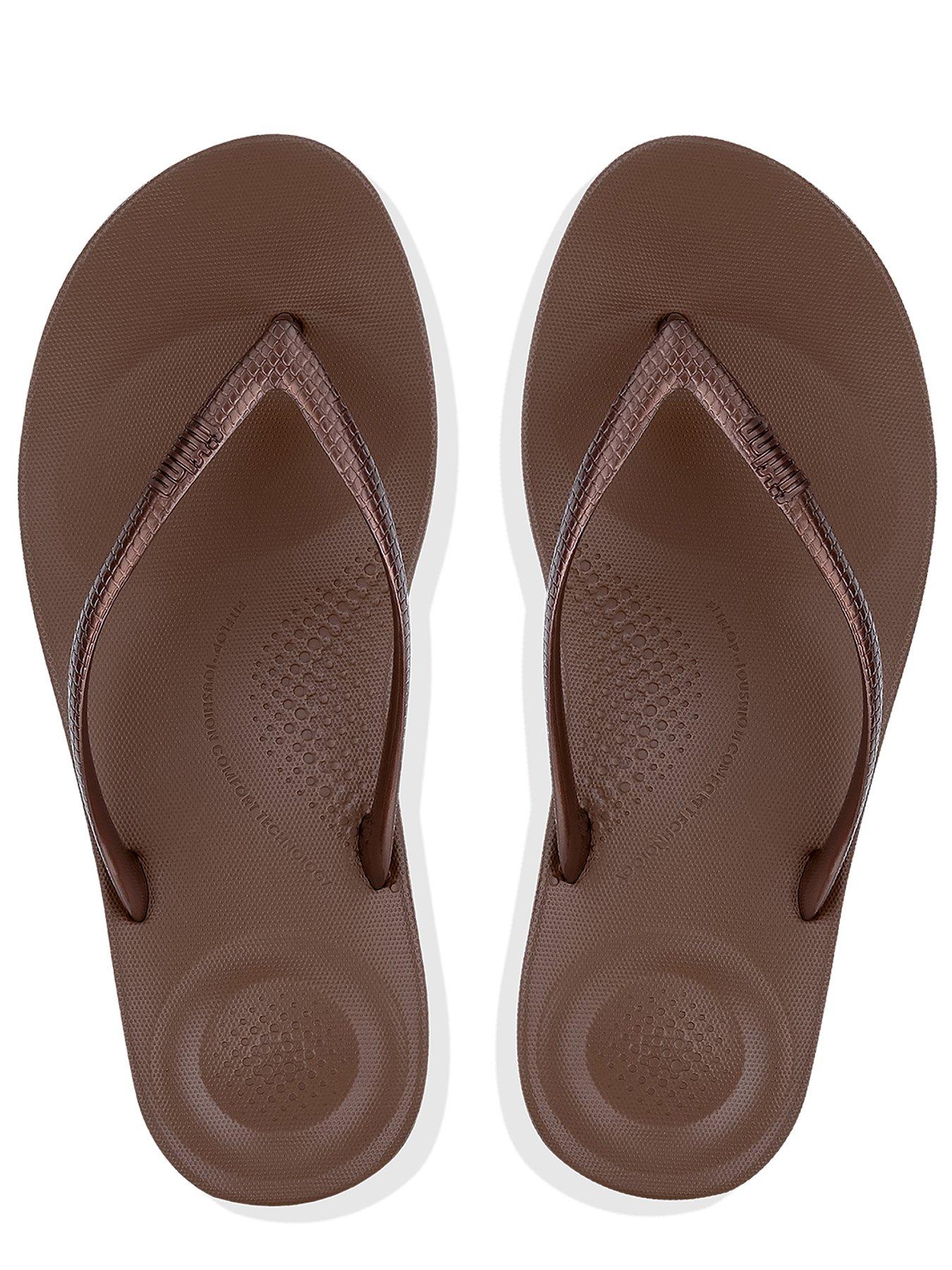Women Iqushion Ergonomic Toe Thong Flip Flop Shoes - Bronze