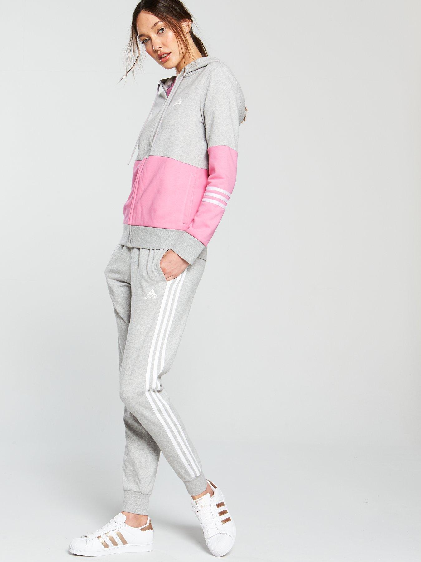 adidas grey and pink tracksuit