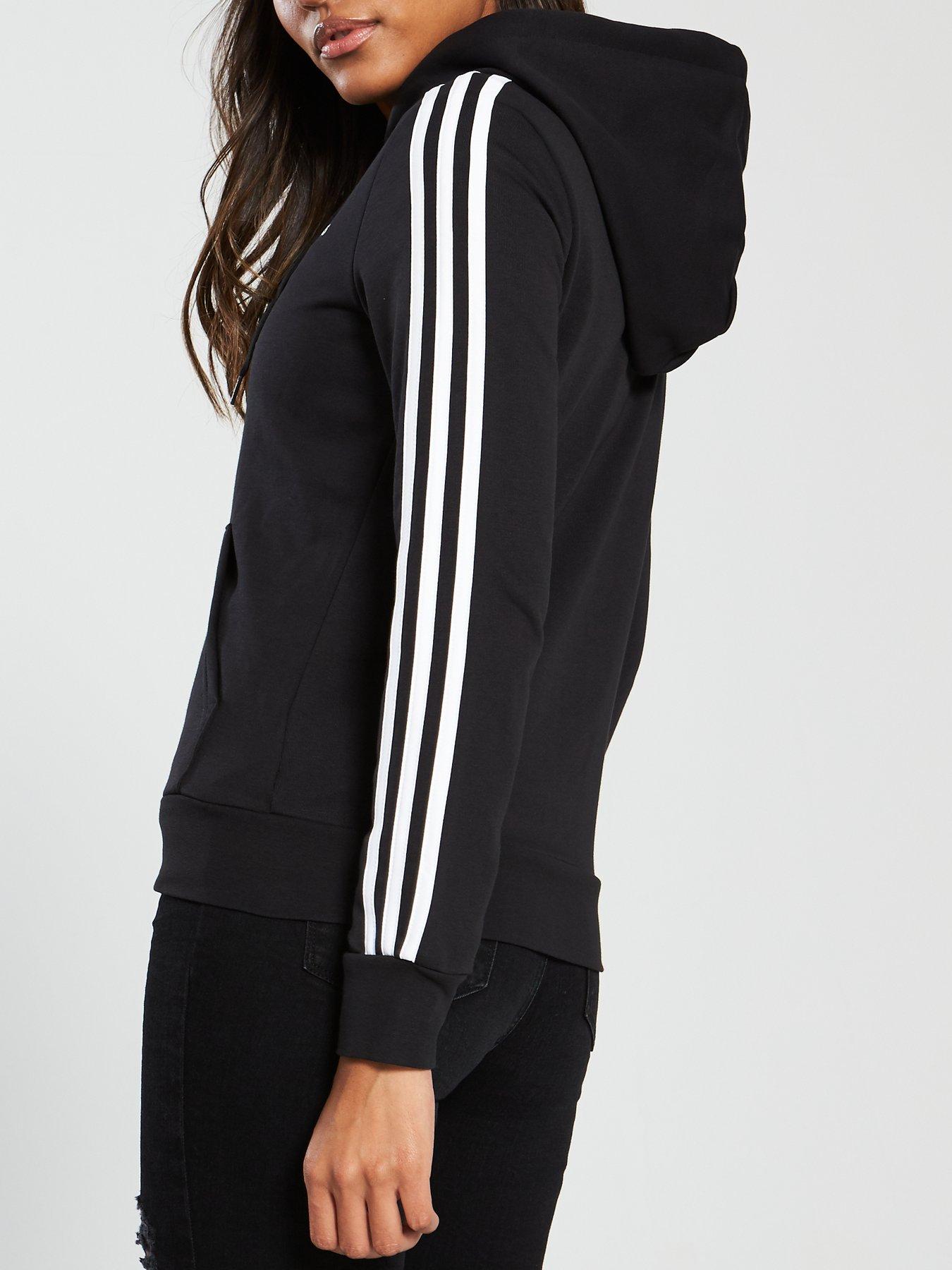 adidas originals three stripe zip thru hoodie in black