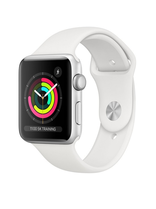 front image of apple-watch-seriesnbsp3-2018-gps-42mm-silver-aluminium-case-with-white-sport-band
