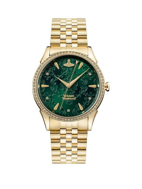 vivienne-westwood-the-wallace-emerald-lace-gold-detail-and-crystal-embellished-dial-gold-stainless-steel-bracelet-ladies-watch