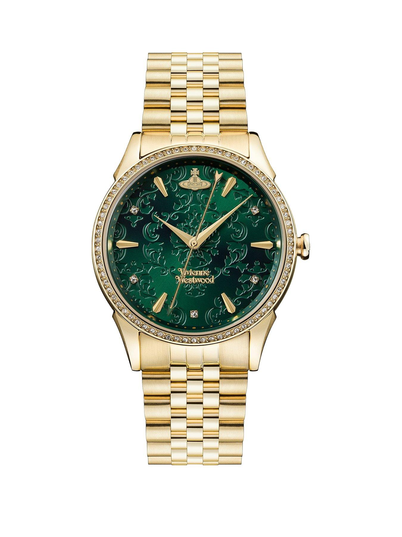 Gold watch emerald face sale